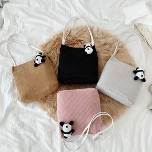 Corduroy Panda Doll Bucket Bag