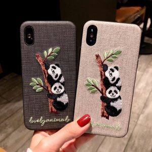 Embroidery Tree-Climbing Panda Phone Case