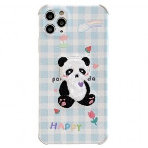 Plaid Panda Embroidery Phone Case