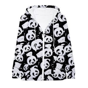 Cartoon Panda Print Zipper Hoodie