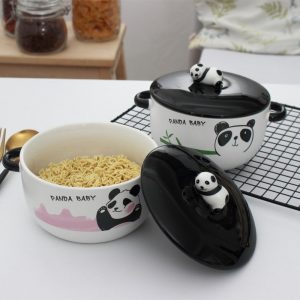 Ceramic Binaural Painted Panda Baby Bowl