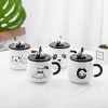 Black and White Pot-bellied Mug with Lid and Spoon