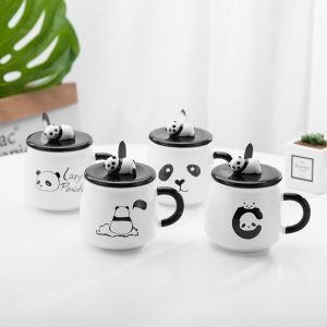 Black and White Pot-bellied Mug with Lid and Spoon