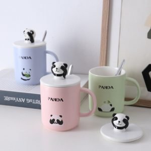 Blindfolded Panda Cylinder Mug with Lid and Spoon