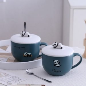 Wide-mouthed Lying Panda Mug with Lid and Spoon