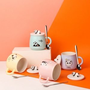 Color Pot-bellied Mug with Lid and Spoon