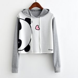 Cute Panda Cropped Hoodie Pullover