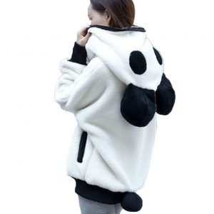 Women Big Ear Panda Warm Hoodie Coat