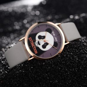 Leather-band Panda Quartz Women Watch