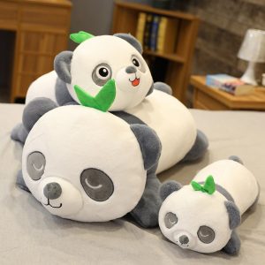 Bamboo Leaf Grayish Crouching Panda Pillow