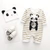 Panda and Stripes Long-sleeve Baby Jumpsuit with Hat