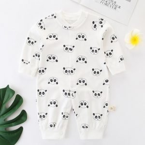 Long-sleeve Panda Prints Baby Jumpsuit