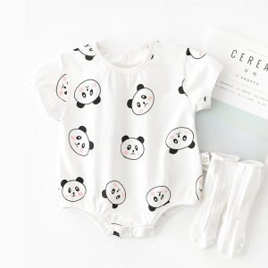 Short-sleeve Panda Prints Baby Romper