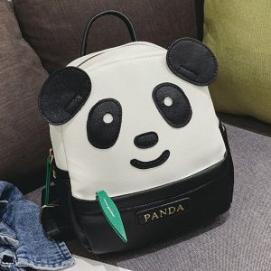 PU Cartoon Panda School Backpack - black