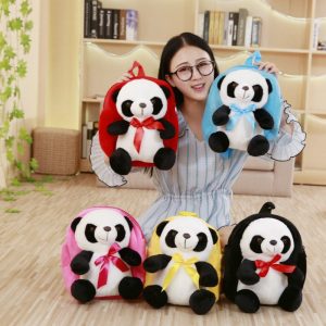 Kids Bowknot Panda Plush Backpack