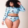 Women’s panda swim suit split high waist long sleeve