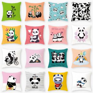 Panda Cartoon Prints Peach Skin Cushion
