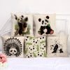 Printed Panda Cartoons Cotton Linen Cushion