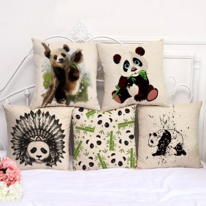 Printed Panda Cartoons Cotton Linen Cushion