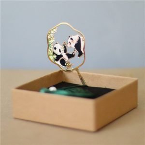 Chinese Vintage Round Fan Copper Panda Bookmark