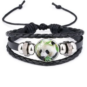 Hand-Woven Leather Panda Bracelet