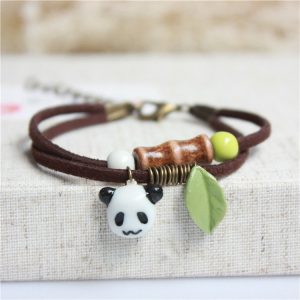 Adjustable Panda Bamboo Leaves Handmade Bracelet