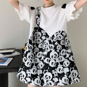 Black and White Cartoon Panda Prints Dress