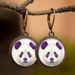 Vintage Panda Round Stud Earrings