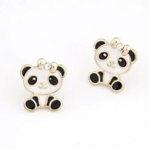 Gold Color Cartoon Panda Stud Earrings