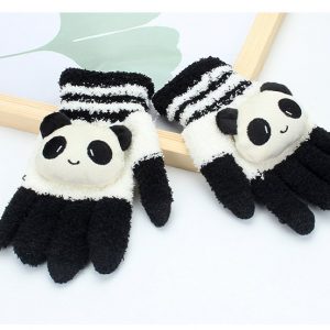 Coral Fleece Knit Full Finger Panda Mittens