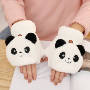 Plush Panda Women Flip Mittens