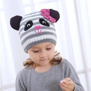 Panda with Makeup and Bow Kids Knitted Hat