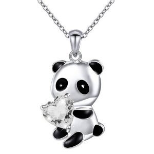 Panda Zircon Heart Necklace