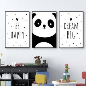 3 Pieces/set Be Happy Panda and Statement Poster Painting