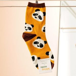 Cartoon Panda Head Print Women Cotton Socks