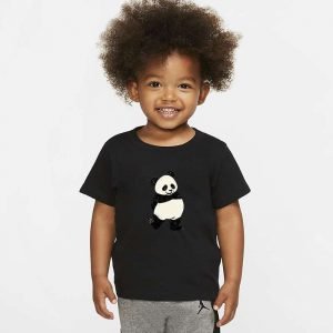 Kids Panda Cartoon Black T-shirt